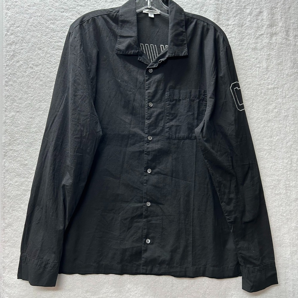James Perse Mens Size 3 (M) Black Loop Collar Embroidered Button Up Shirt (M7)